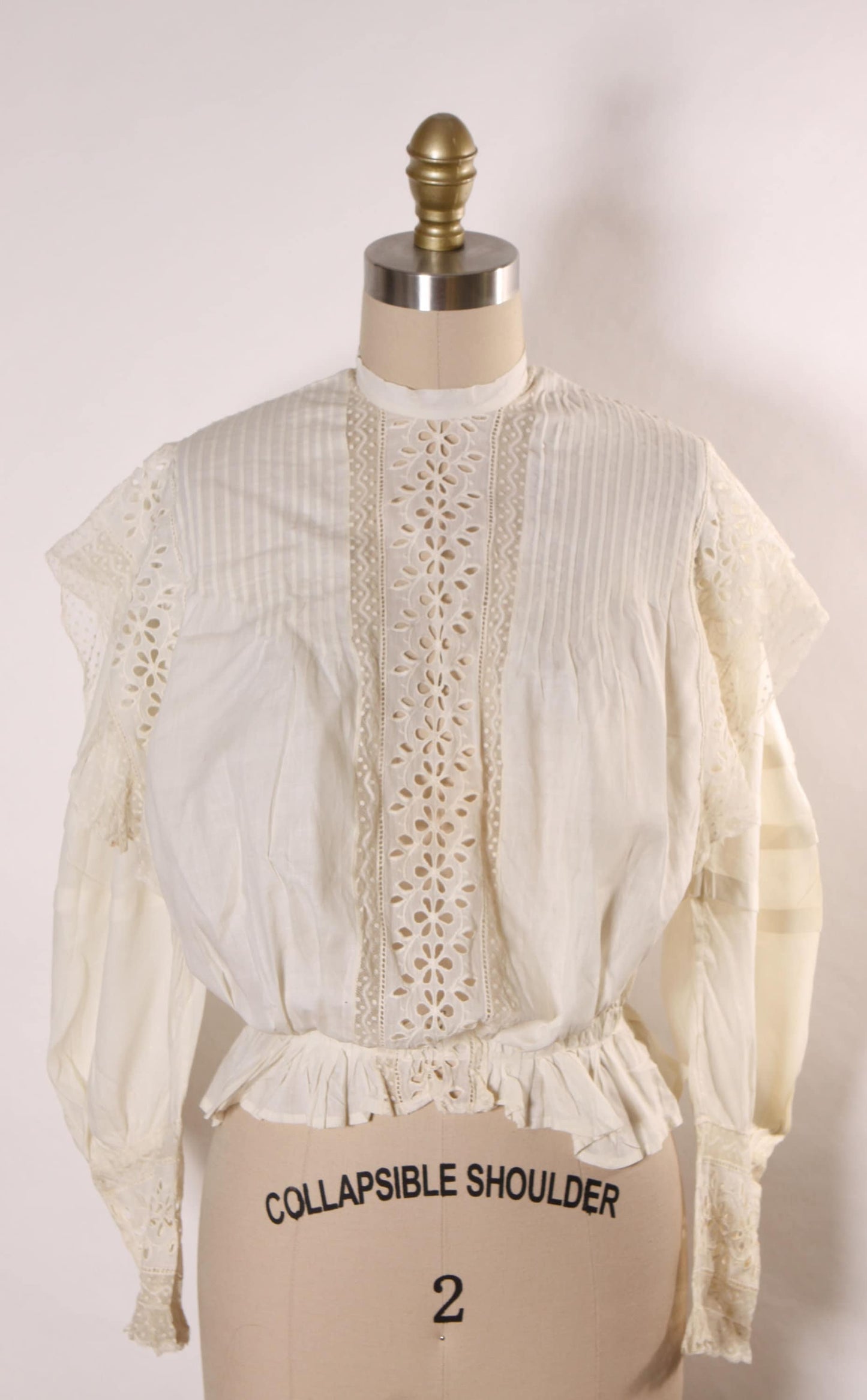 Antique 1910s Edwardian White Lace Long Sleeve Blouse -XS