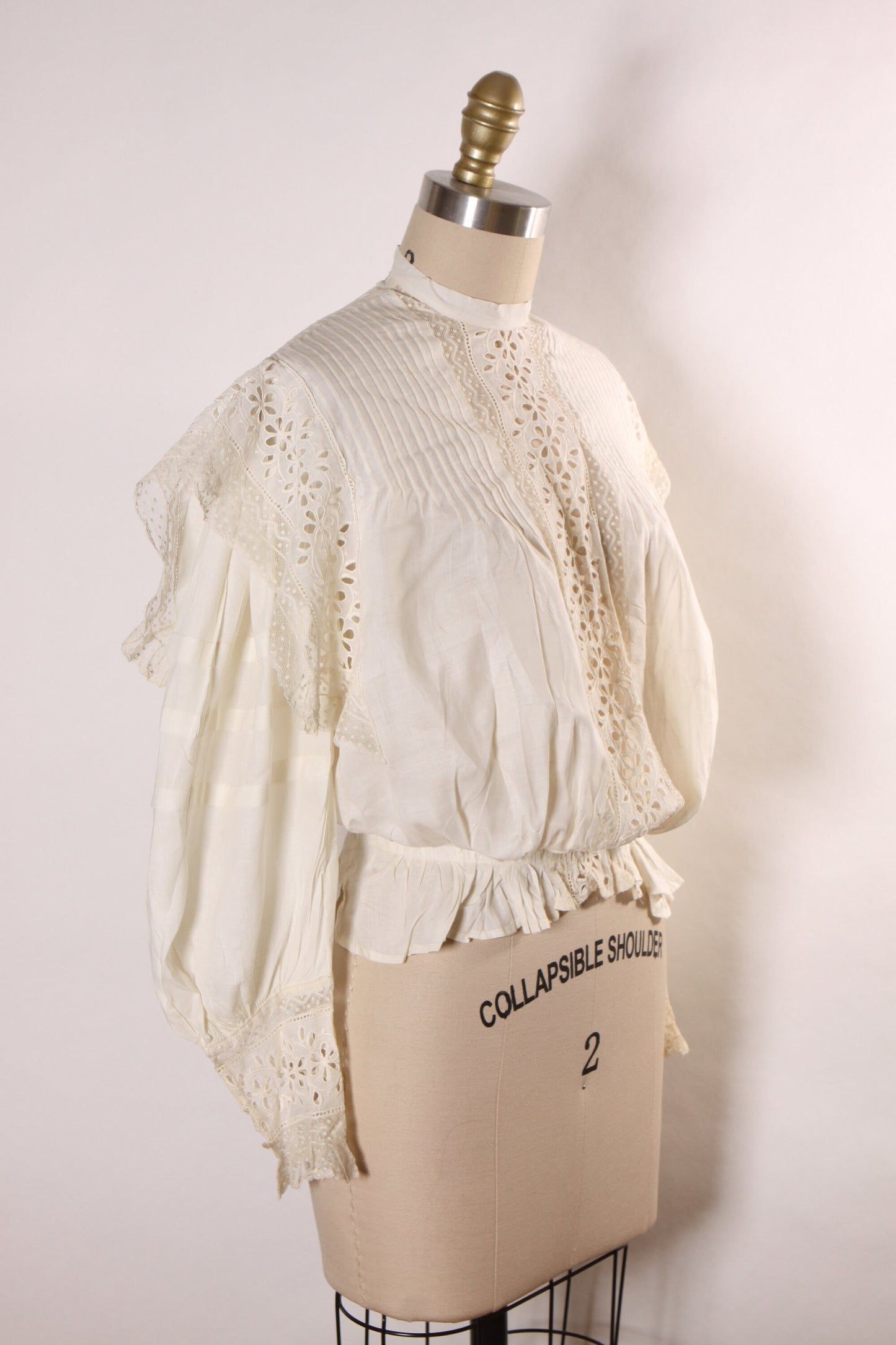 Antique 1910s Edwardian White Lace Long Sleeve Blouse -XS