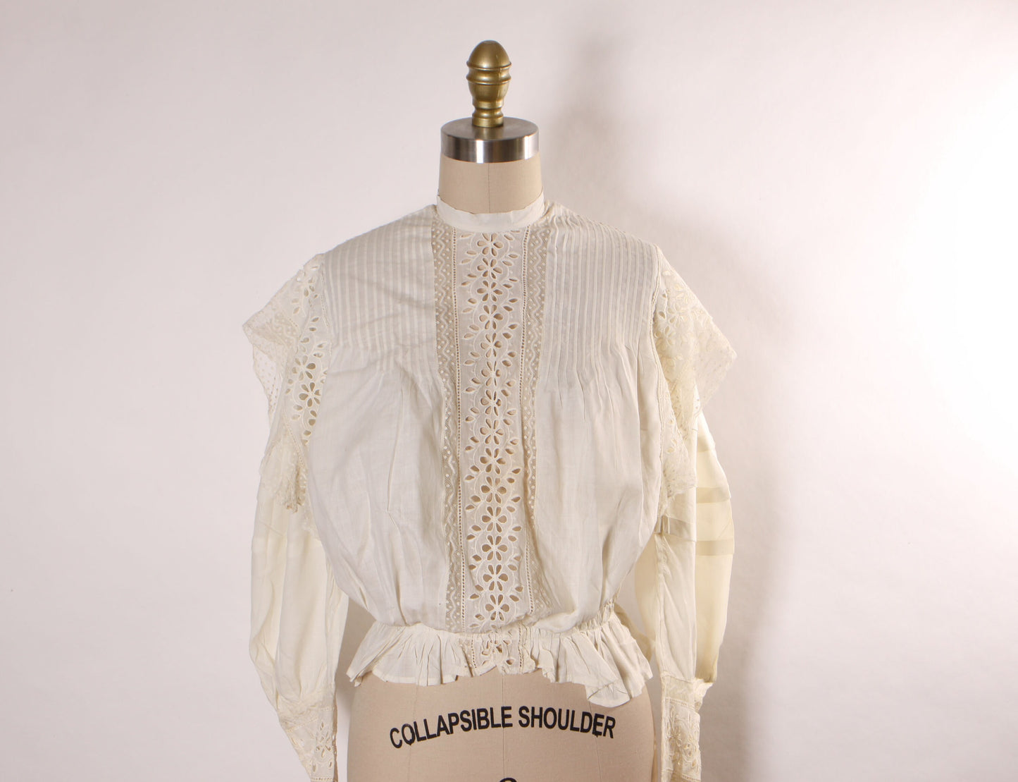 Antique 1910s Edwardian White Lace Long Sleeve Blouse -XS