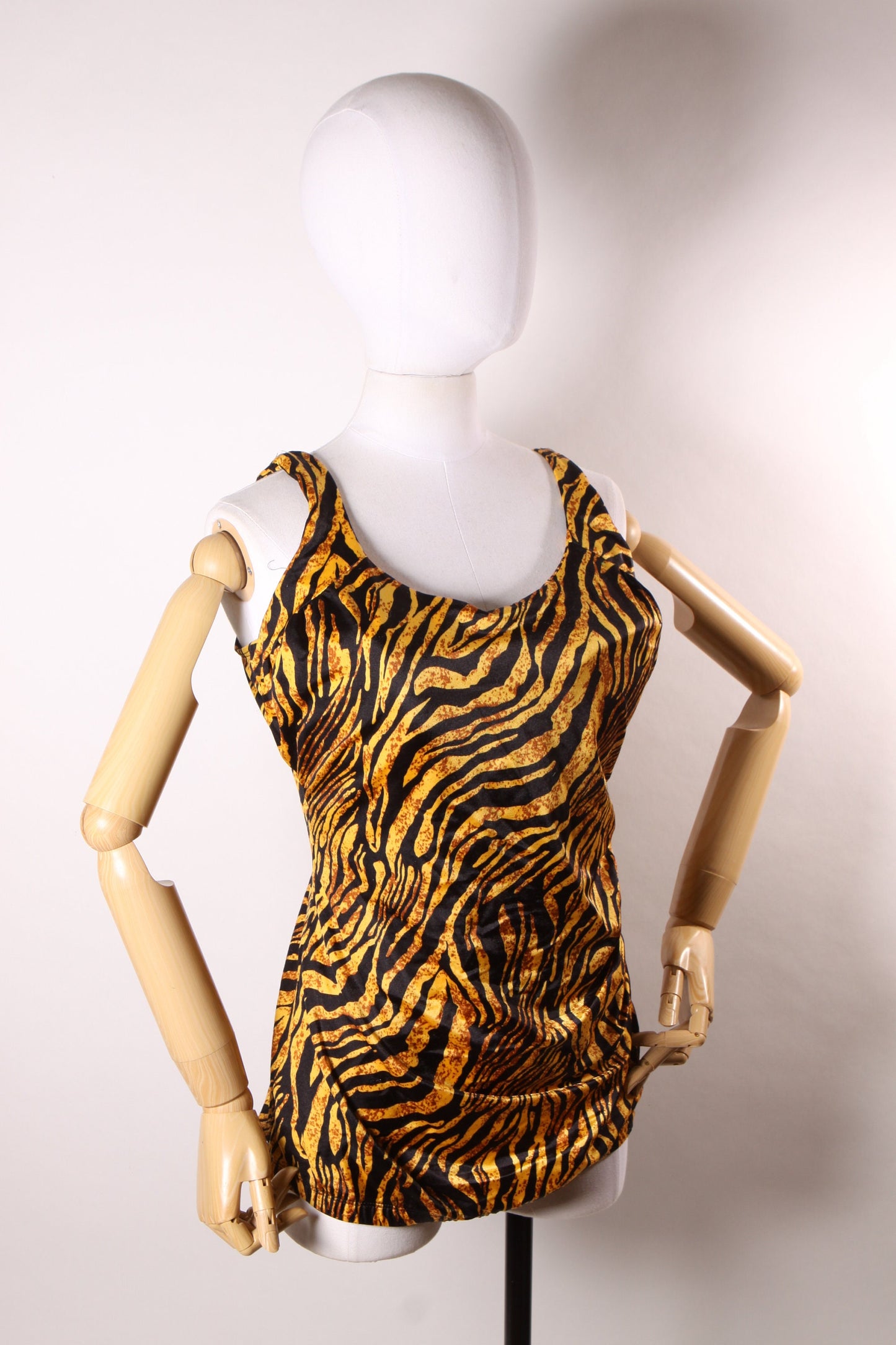 Late 1970s Early 1980s Brown and Black Tiger Stripe One Piece Swimsuit -XL