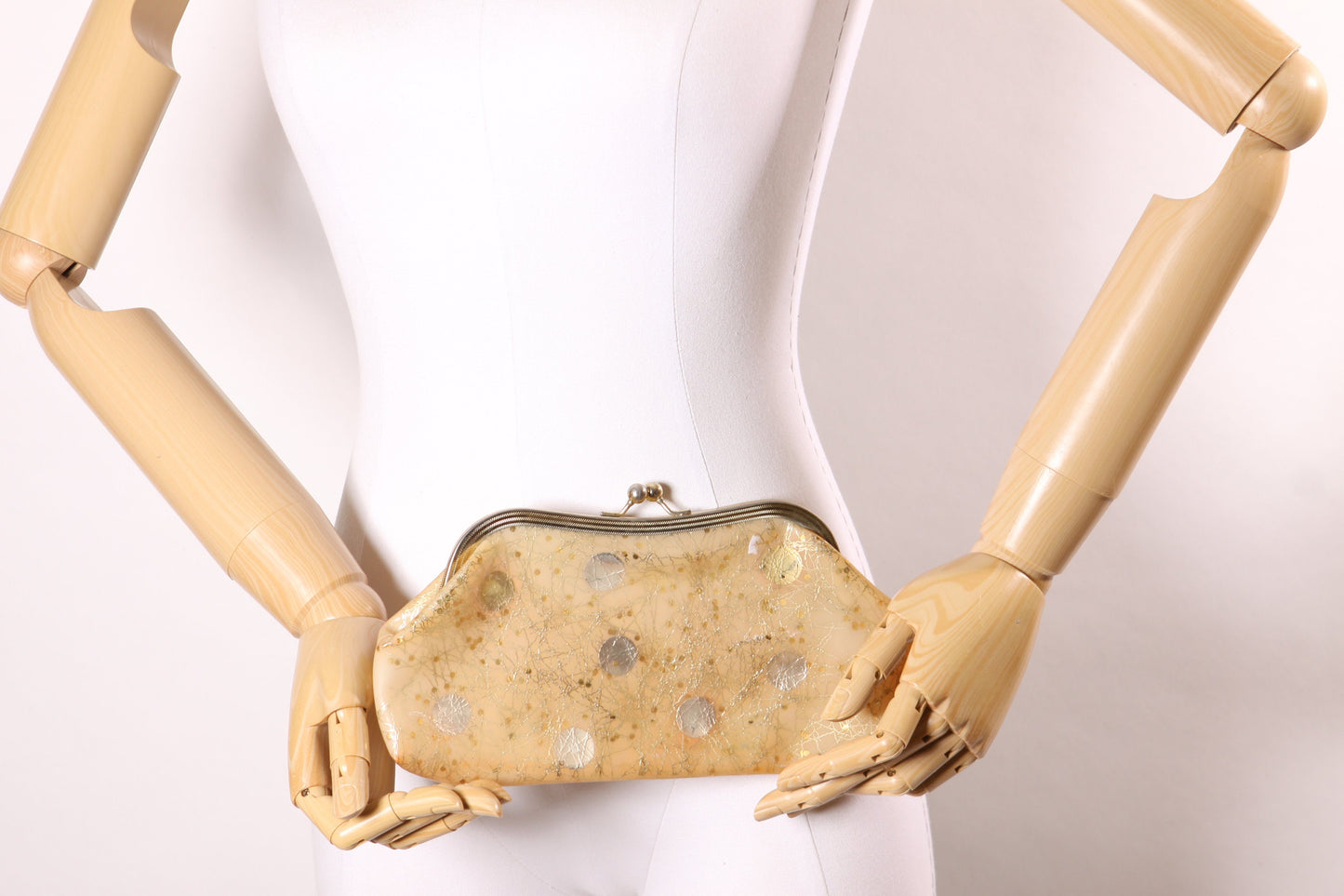 1950s Cream and Tan Atomic Plastic Clutch Purse