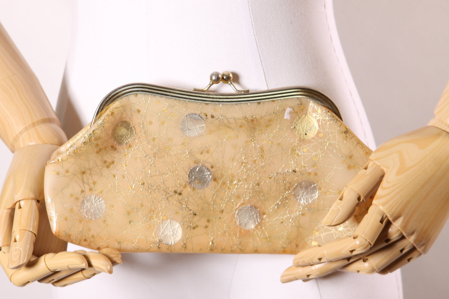 1950s Cream and Tan Atomic Plastic Clutch Purse