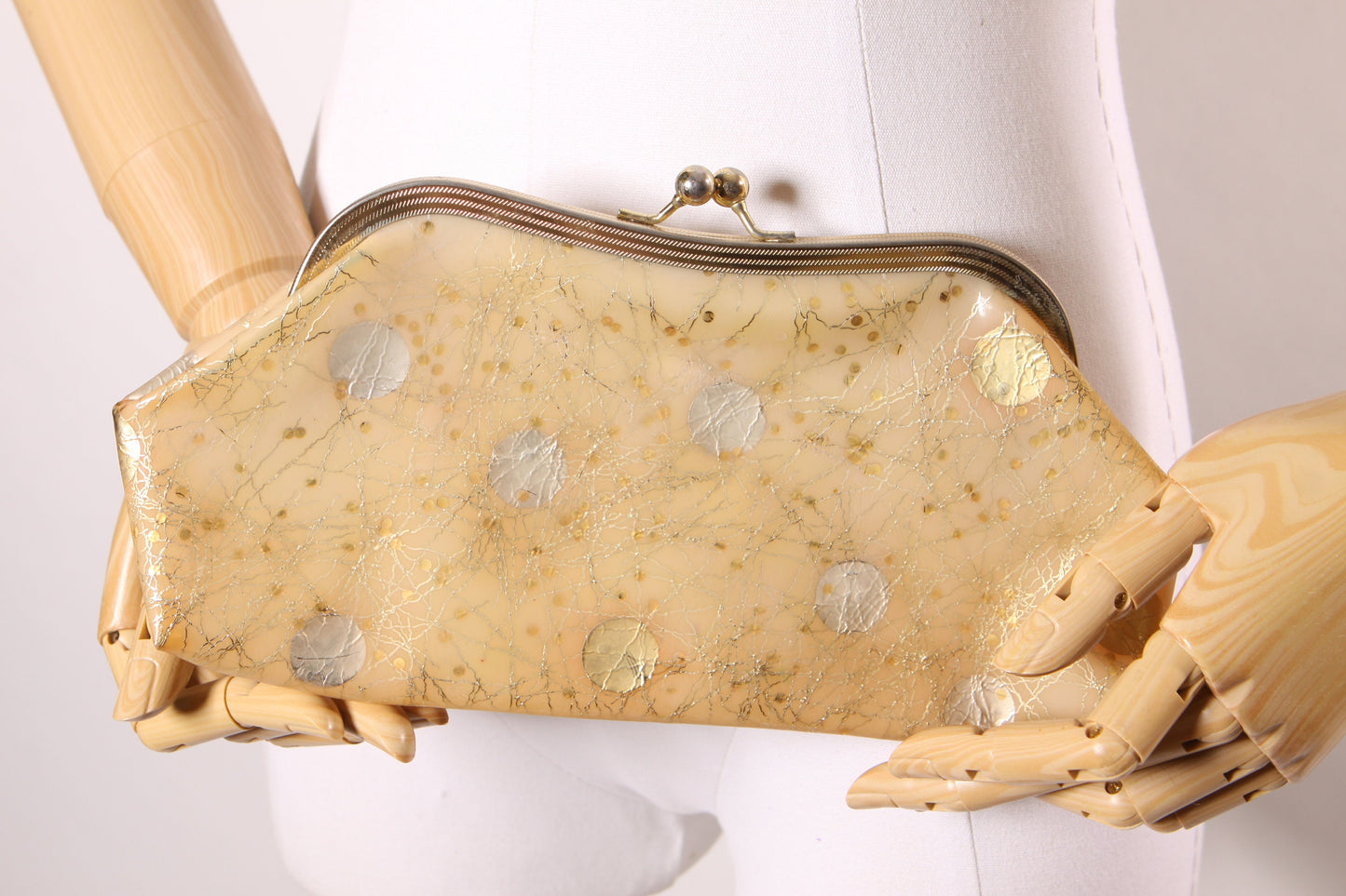 1950s Cream and Tan Atomic Plastic Clutch Purse