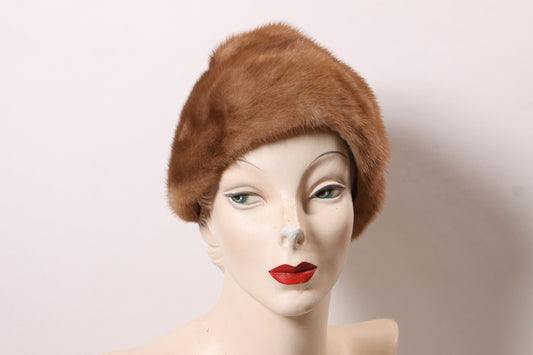 1950s Tan Brown Mink Fur Formal Winter Hat