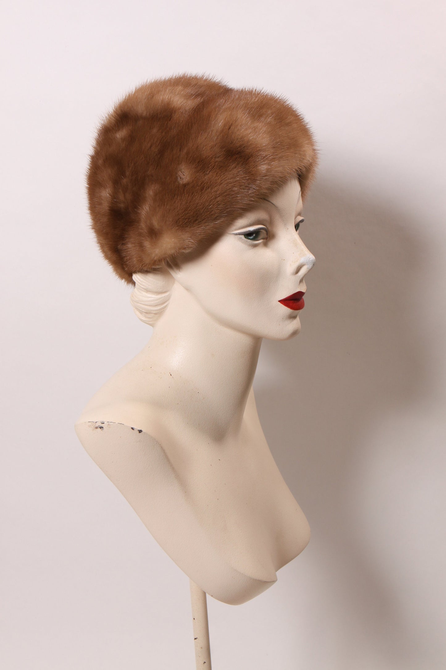 1950s Tan Brown Mink Fur Formal Winter Hat