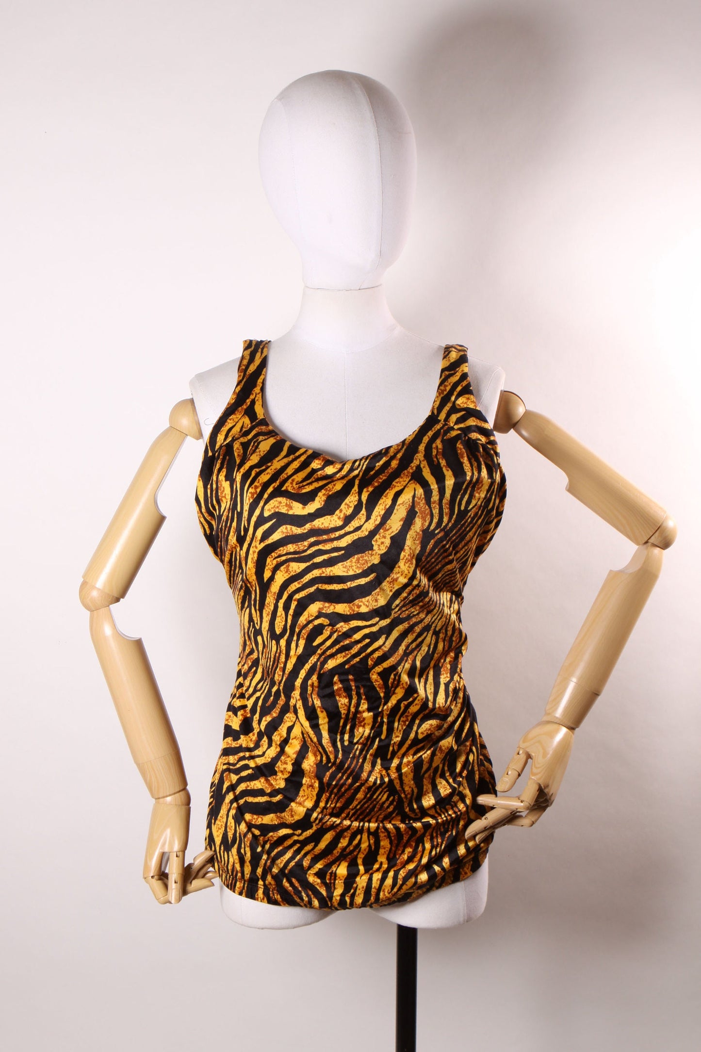 Late 1970s Early 1980s Brown and Black Tiger Stripe One Piece Swimsuit -XL