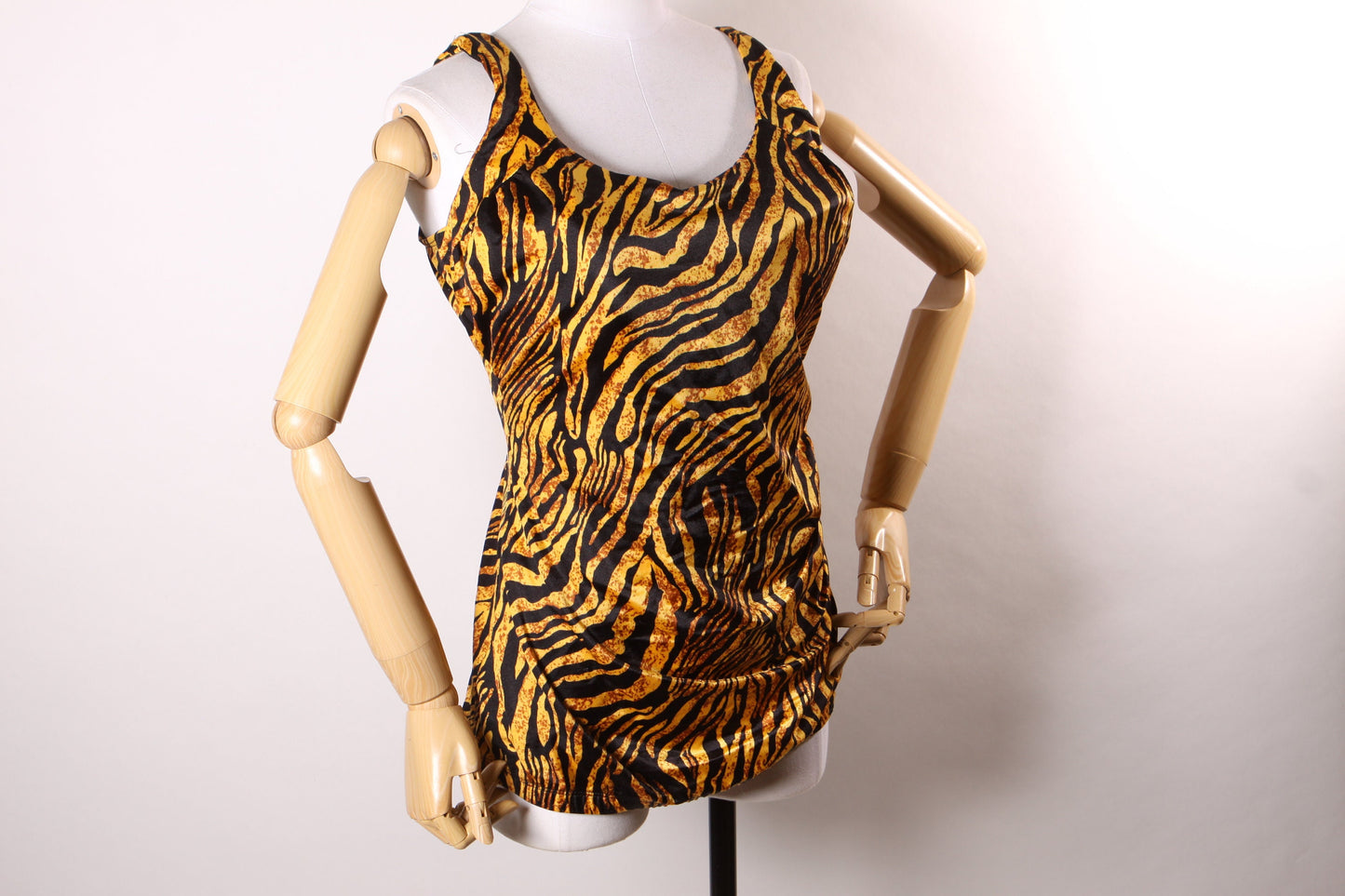 Late 1970s Early 1980s Brown and Black Tiger Stripe One Piece Swimsuit -XL