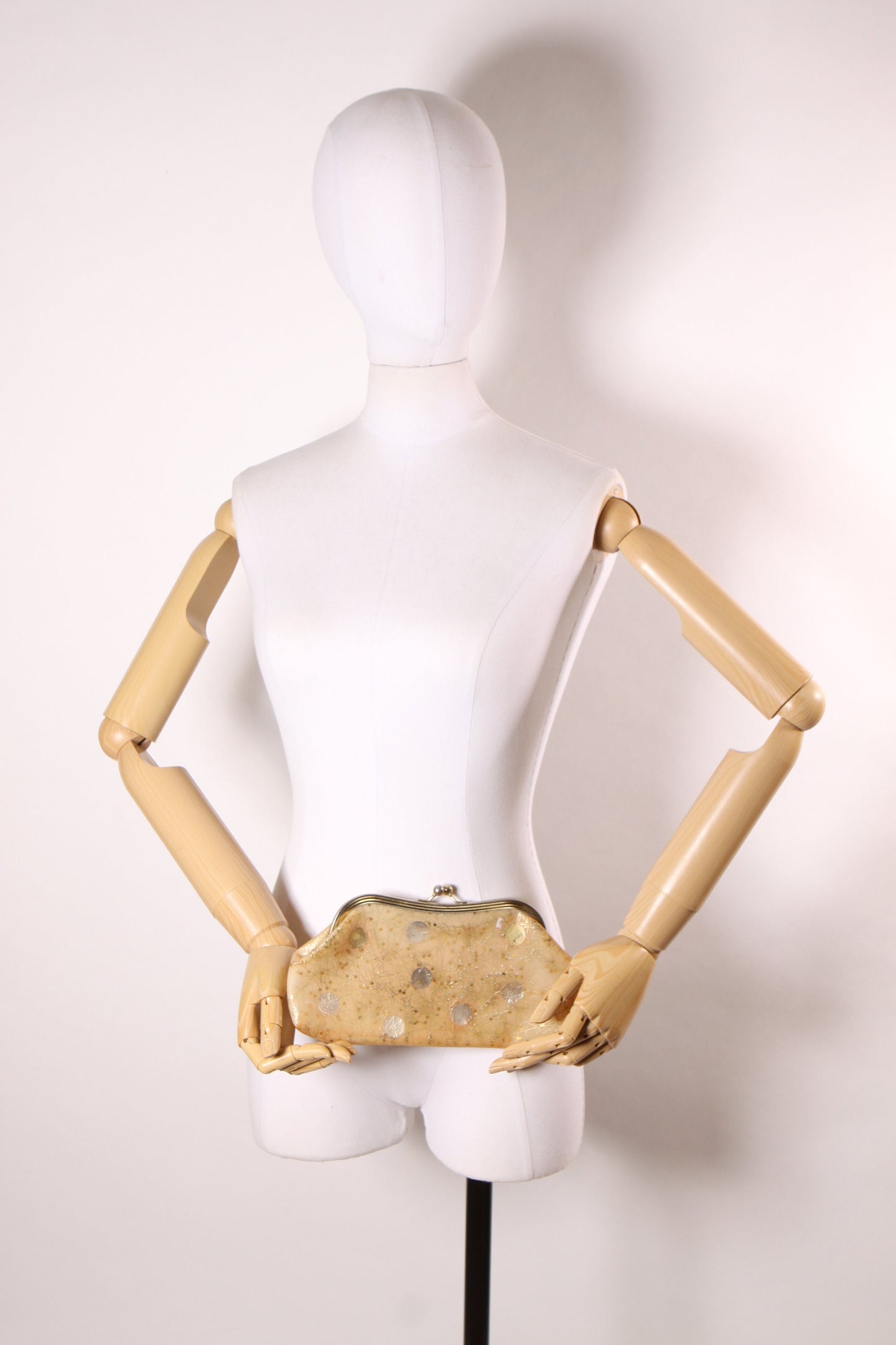 1950s Cream and Tan Atomic Plastic Clutch Purse